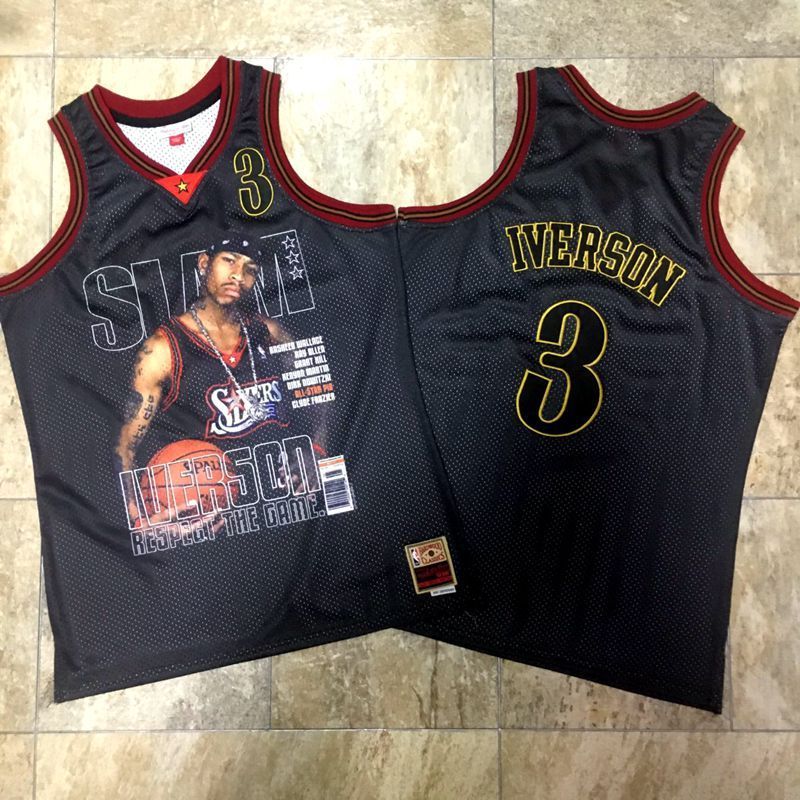 Men Philadelphia 76ers #3 Iverson Black Impurity cover Mitchell & Ness NBA Jerseys->nfl dust mask->Sports Accessory